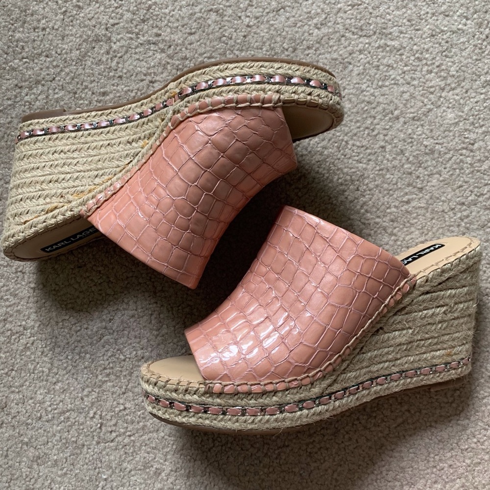 Pink Karl Lagerfeld crocodile wedges